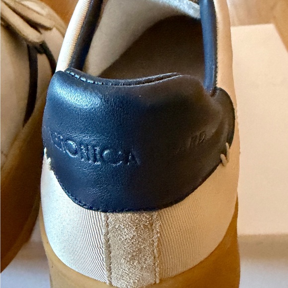 Veronica Beard Reagan Velcro Sneaker Beige & Navy Canvas & Leather Size 10 - Picture 9 of 10